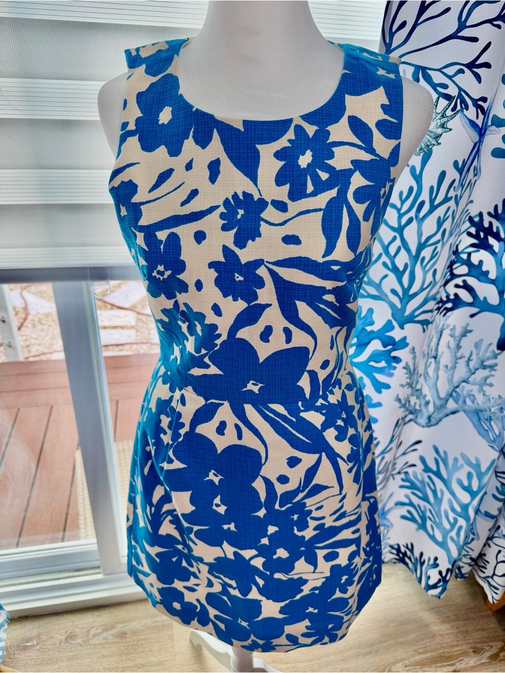J. Crew Blue and Cream Floral Sleeveless Mini Dress